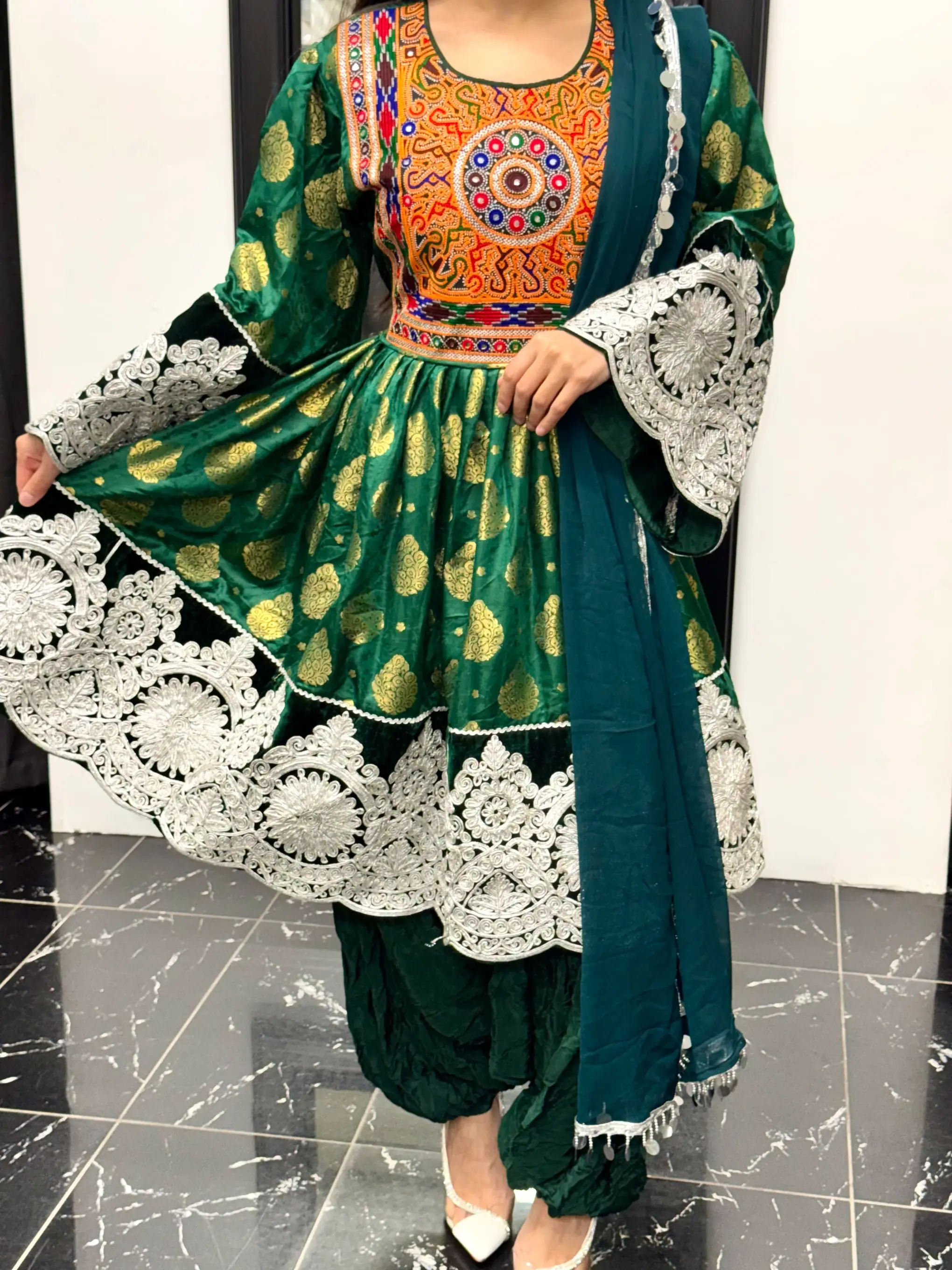 Green Banaras Short Dress