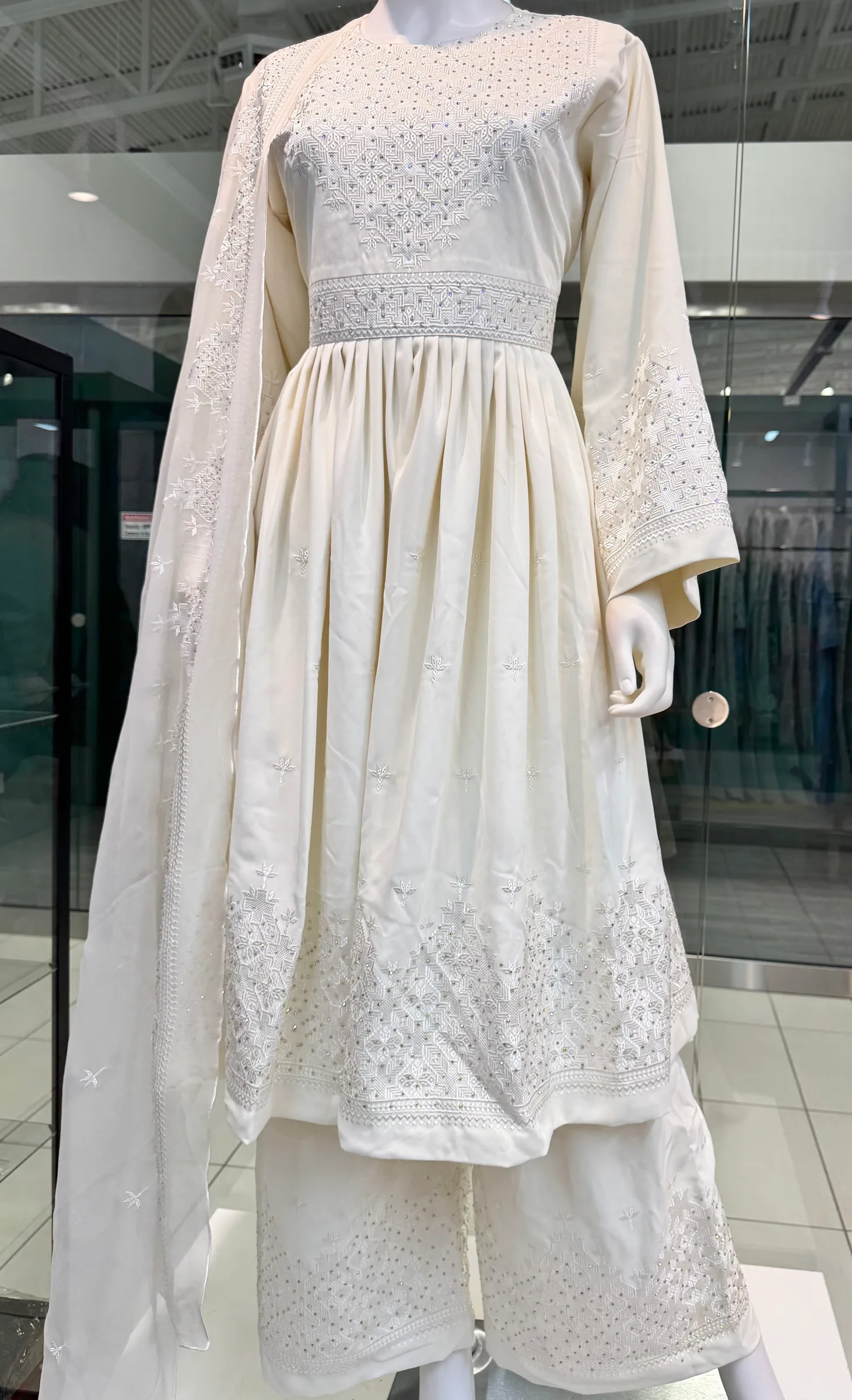 White Hazaragi Dress with Rhinestones